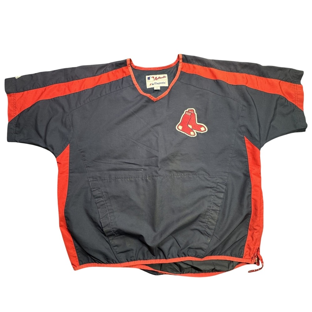 Boston Red Sox Majestic V Neck Pullover Mens Medium Navy Red MLB BP Jersey